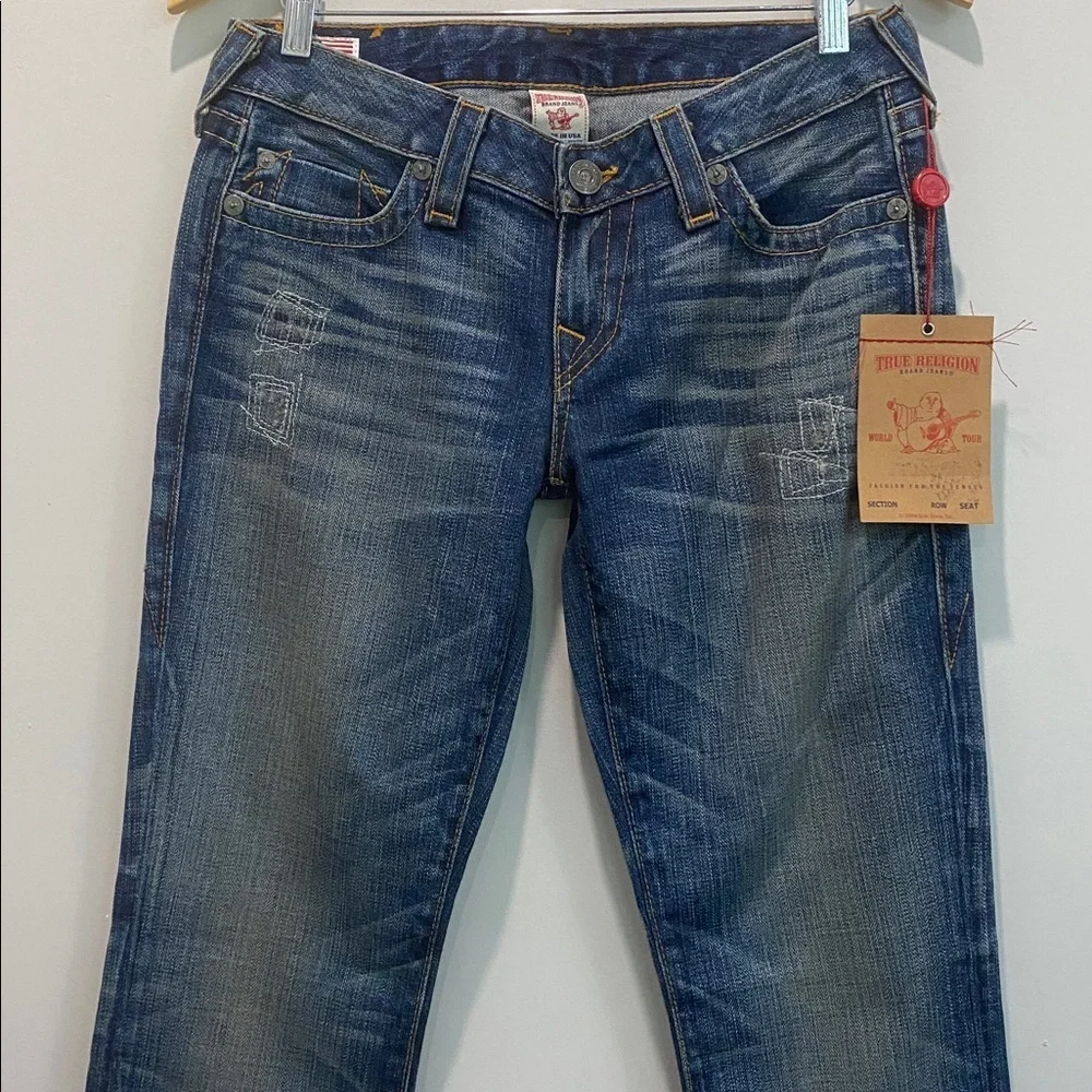 True Religion Women's Johnny Blue Low Rise Straight Leg Jeans NWT Size 28 - Picture 5 of 15